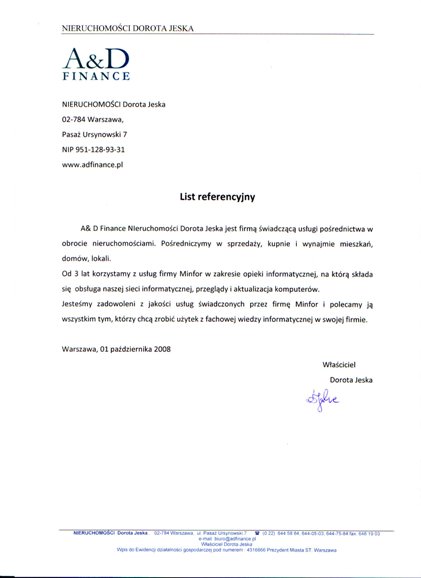 Referencje A&D Finance