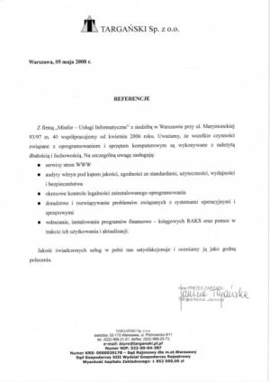 Referencje Targański Sp. z o.o.